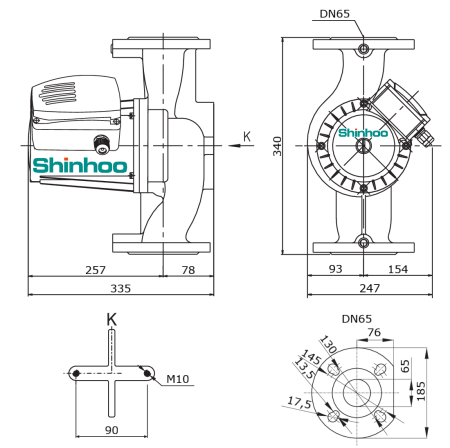 Циркуляционный насос для отопления Shinhoo BASIC PRO 65-12SF 1x230V, 46 м³/ч, напор 12.7 м